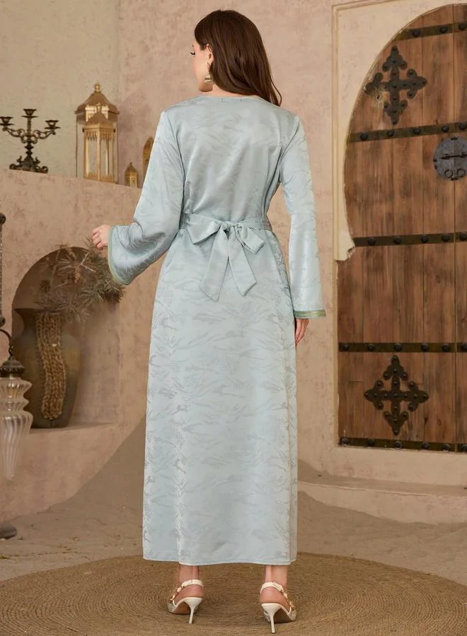 Take Two  Women Blue Jacquard Belted A-Line Jalabiya for Women | Best Price UAE